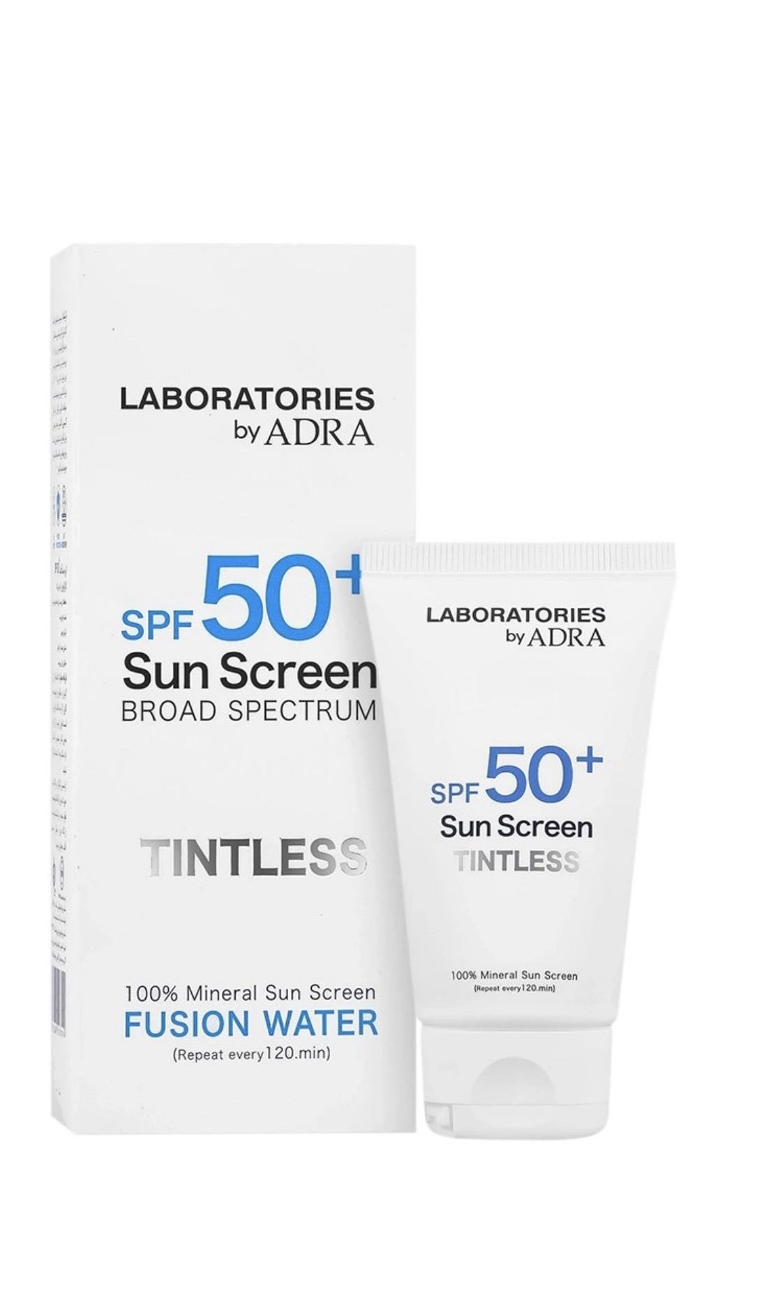 کرم ضد آفتاب بی‌رنگ صورت و گردن آدرا SPF 50 مدل فیوژن واتر محافظ UVA/UVB ‌مناسب برای انواع پوست حجم 50 میلی‌لیتر ضمانت اصل بودن کالا